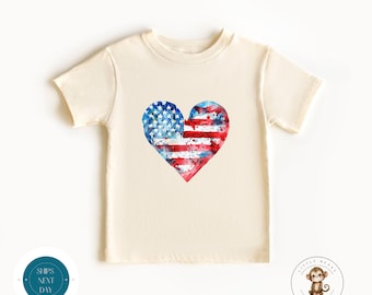 Watercolor Heart 4th of July Kids Tshirt | Custom Summer Kids Tshirt | 4th of July Girls Boys Unisex Outfit | July 4th Tee