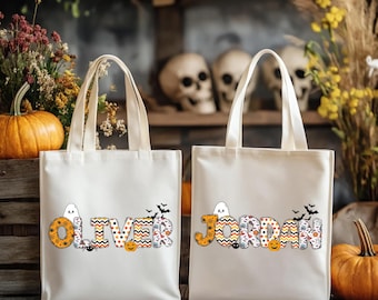 Personalized Doodle Halloween Trick or Treat Tote Bag | Custom Boo Bag