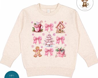 Coquette Gingerbread House Pink Bows Christmas Kids Tshirt | Girly Custom Holiday Baby Onesie® | Holiday Baby Gift