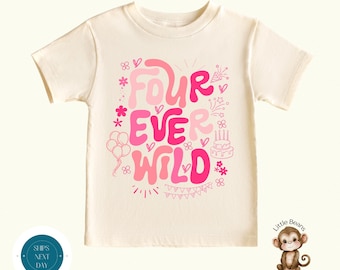 Four Ever Wild Toddler Birthday Shirt | Retro 4th Birthday Sweatshirt | Girls Fourth Birthday Toddler Tshirt