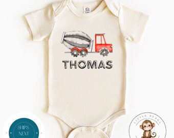 Concrete Truck Personalized Name Baby Natural Onesie® | Custom Name Construction Kids Tshirt | Baby Bodysuit | Construction Onesie®