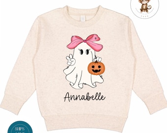 Personalized Girls Ghost Halloween Fall Kids Sweatshirt | Custom Halloween Onesie® | Cute Baby Halloween Outfit