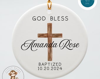 Personalized Christening Custom Ornament | Baby Baptism Ceramic Ornament | Baby Shower Gift | New Baby Religious Ornament