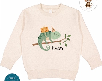 Lizard Personalized Birthday Kids Crewneck Shirt | Cute Animal Birthday Baby Onesie® | Birthday Party Shirt