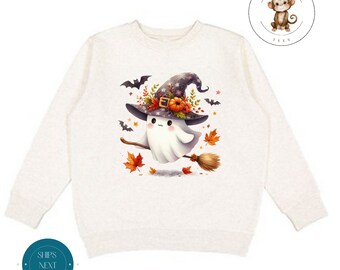 Flying Ghost Witch Sweatshirt | Cute Fall Girly Shirt | Cozy Hoodie Toddler Kids Adult | Gift For Her