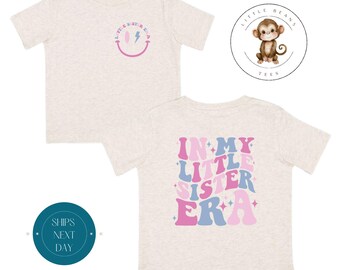 In My Little Sister Era Pink Purple Era Front Back Toddler Sweatshirt | Vintage Natural Heathered Crewneck | Little Sis Era Toddler Tshirt