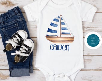 Sailboat Personalized Baby Onesie® | Custom Baby Onesie® | Nautical Name Onesie® | Sailboat Kids Tshirt
