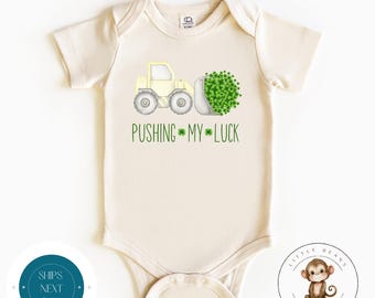 Pushing My Luck Baby Onesie® St Patricks Day Natural | Custom St Pats Kids Tshirt | Irish Baby Outfit