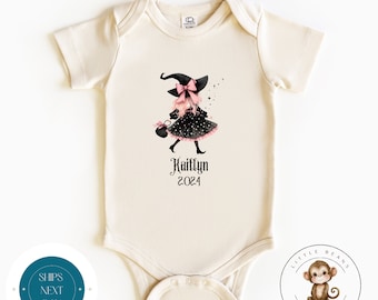 Girly Witch Personalized Baby Onesie® | Coquette Halloween Tshirt | Halloween Party Kids Shirt