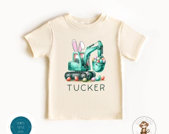 Personalized Backhoe Easter Egg KidsTshirt | Construction Truck Name Easter Kids Sweatshirt | Cute Easter Baby Onesie®
