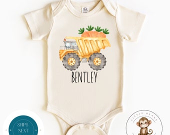 Easter Personalized Name Construction Truck Baby Onesie® | Cute Easter Kids Tshirt | Easter Custom Onesie®