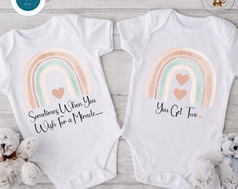 Wish For A Miracle Twin Onesie®s | Cute Custom Twins Onesie®s | Twin Baby Reveal Announcement