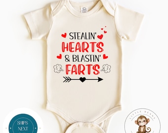 Stealin Hearts Blasting Farts Funny Baby Onesie® | Valentine Kids Tshirt | Stealing Hearts Valentine Baby Onesie®