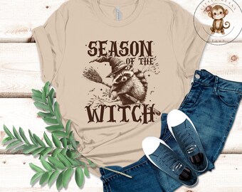 Season of the Witch Halloween Ladies Shirt |  Fall Womens Sweatshirt | Racoon Feral Halloween | Gift for Her