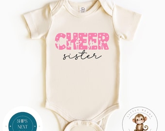 Cheer Sister Pink Baby Onesie® | Custom Cheerleading Kids Sweatshirt | Cute Cheer Gift | Baby Shower Gift | Kids Cheer Sister Tee