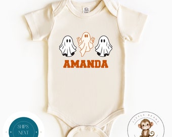 Spooky Ghosts Personalized Baby Onesie® | Halloween Name Kids Tshirt | Cute Custom Trick or Treat Kids Halloween Shirt