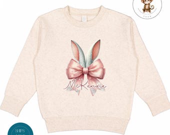 Easter Bunny Ears Personalized Girls Sweatshirt | Pink Bow Girls Easter Tshirt | Cute Easter Baby Onesie®