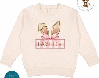 Personalized Bunny Ears Girls Sweatshirt | Girls Easter Tshirt | Cute Easter Baby Onesie®