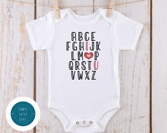 Valentine Alphabet I Love You Cute Baby Onesie® | Valentine Kids Tshirt | Valentine Baby Onesie®