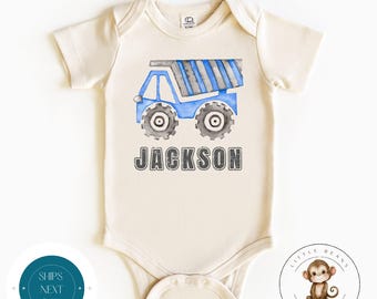 Construction Truck Personalized Name Baby Onesie® | Custom Boys Tshirt | Personalized Baby Bodysuit