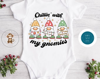 Chillin with my Gnomies Holiday Onesie® | Custom Kids Tshirt | Funny Christmas Onesie® | Holiday Baby Gift | Christmas Onesie®