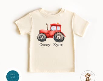 Red Tractor Personalized Kids Tshirt | Custom Name Baby Onesie® | Cute Baby Shower Gift | Farm Theme
