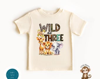 Wild And Three Animals Birthday Shirt | Jungle Zoo Animal Theme 3rd Birthday Sweatshirt