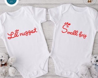 Lil Nugget Small Fry Twin Onesie®s | Cute Custom Twins Onesie®s | Twin Baby Reveal Announcement
