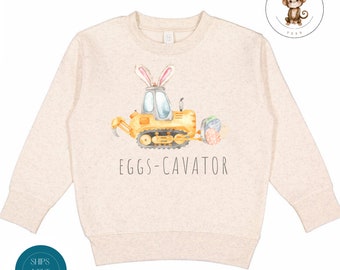 Eggs Cavator Easter Toddler Sweatshirt | Vintage Natural Heathered Crewneck | Cute Easter Spring Toddler Tshirt