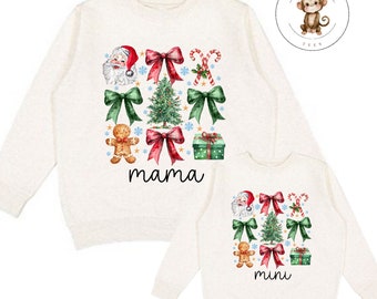 Christmas Grid Mama Mini Coquette Sweatshirt | Matching Mom Kids Holiday Santa Gingerbread Tshirt | Cozy Hoodie Toddler Kids Adult