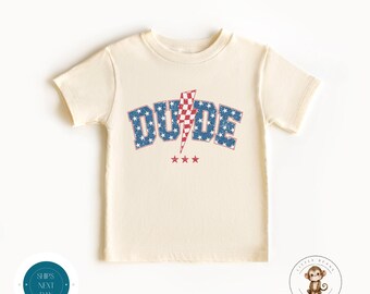 Dude Lightening Bolt Kids Tshirt | 4th of July Boys Shirt | Cute Kids Gift | Summer Shirt | Red White and Blue Party