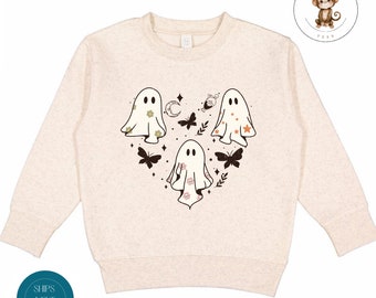 Ghost Butterfly Potion Heart Fall Kids Sweatshirt | Custom Halloween Tshirt | Fun Retro Kids Halloween Sweatshirt