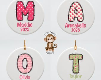 Girls Personalized Ceramic Christmas Ornament | Choose Your Design | Sibling Cousin Ornaments