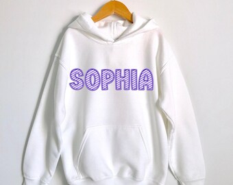 Faux Stitch Purple Stripes Name Baby Onesie®, Easter Kids Hoodie, Kids Birthday Sweater, Toddler  Easter Name Tshirt