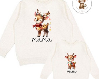 Reindeer with Lights Mama Mini Coquette Sweatshirt | Matching Mom Kids Christmas Coquette Tshirt | Cozy Hoodie Toddler Kids Adult