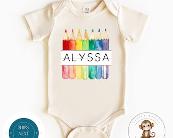 Crayons Personalized Name Baby Onesie® | Back to School Name Tshirt | Baby Shower Gift | Baby Shower Gift