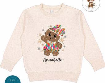 Personalized Gingerbread Girl Christmas Cozy Kids Sweatshirt | Trendy Kids Holiday Tshirt | Holiday Outfit | Christmas Gift