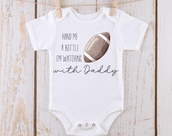 Hand Me A Bottle Daddy Football Baby Onesie®| Custom Kids Tshirt | Sports Onesie®