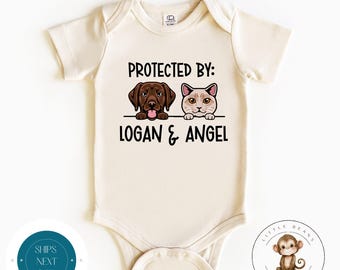 Protected By Pets Onesie® | Baby Shower Gift | Protected By Dog Cat Onesie® | New Parent Gift | Animal Onesie®
