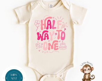 Halfway to One Pink Tshirt | Half Birthday Tshirt | Custom Birthday Girl Baby Onesie®