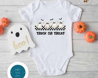 Trick or Treat Halloween Onesie® | Custom Kids Tshirt | Cute Baby Halloween Retro Onesie®
