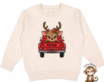 Personalized Red Truck Girls Christmas Sweatshirt | Girls Holiday Shirt
