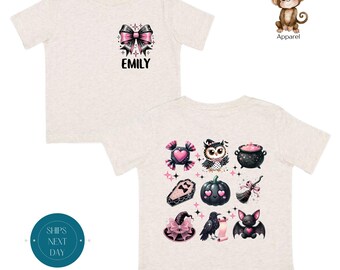 Girls Halloween Front Back Black Pink Shirt | Spooky Girl Personalized Halloween Custom Sweatshirt | Kids Halloween Party Shirt