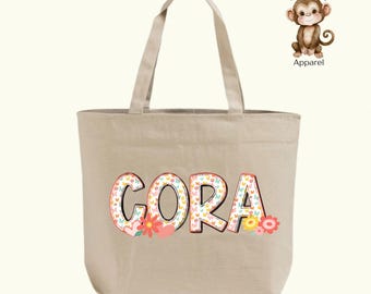 Personalized Butterfly Name Tote Bag: XL Zippered Cotton Canvas