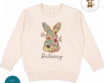 Floral Easter Bunny Personalized Girls Sweatshirt | Girls Easter Kids Tshirt | Cute Easter Baby Onesie®