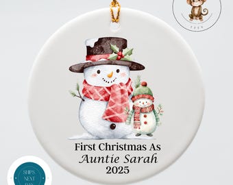 First Christmas As Auntie Holiday Ornament | Special Keepsake Aunt Gift | Announcement Ornament