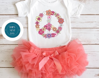 Retro Flower Peace Sign Onesie® | Cute Baby Onesie® | Baby Shower Gift | Girly Onesie®