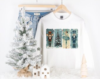 Retro Blue Nutcracker Scene Christmas Holiday Sweatshirt | Nutcracker Christmas Tshirt | Cute Trendy Youth through Adult Sweatshirt