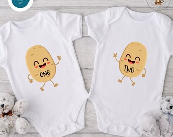 One Potato Two Potato Twin Onesie®s | Cute Custom Twins Onesie®s | Twin Baby Reveal Announcement
