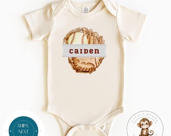 Baseball Boys Mitt Name Baby Onesie® | Cute Sports Kids Tshirt | Baby Shower Gift | Baseball Kids Personalized Sweatshirt